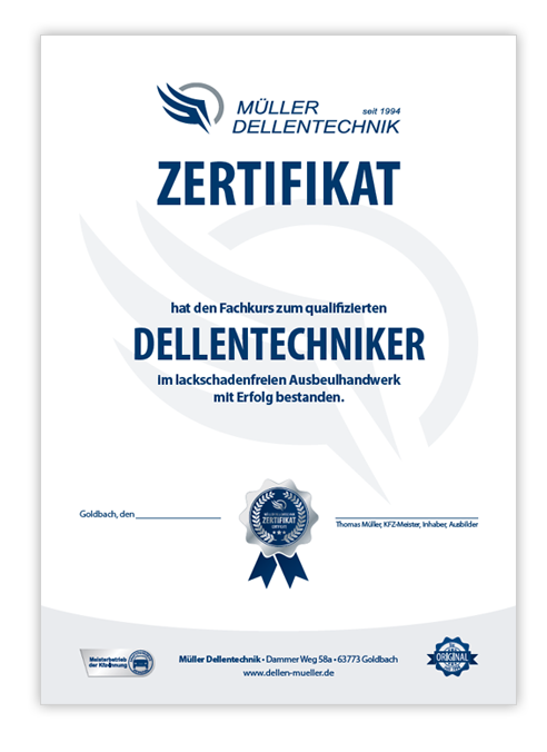 Zertifikat bei Dellen Müller